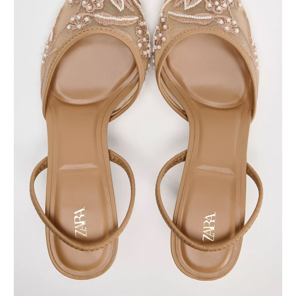 Zara Tan Embellished Heels with Ankle Strap